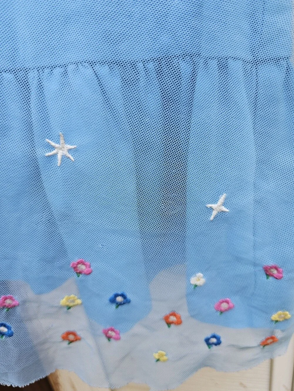 Tulle Embroidered Princess Dress Blue Girls Sz 6/7 Knight Unicorn Stars Flowing